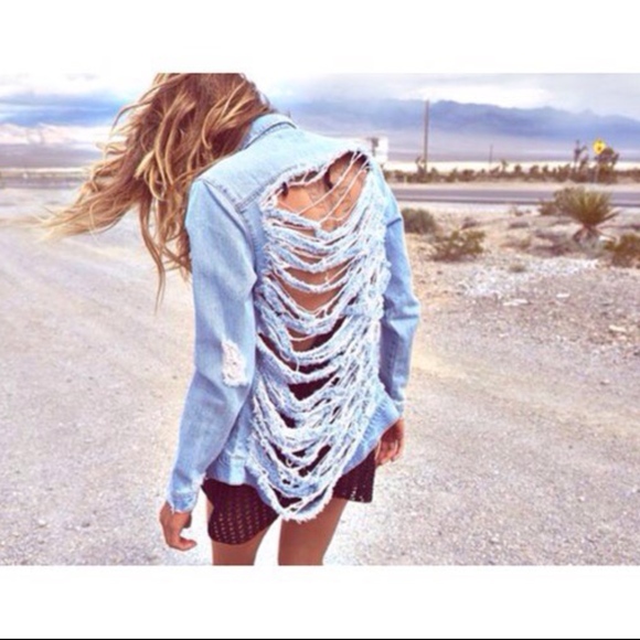 shredded back denim jacket